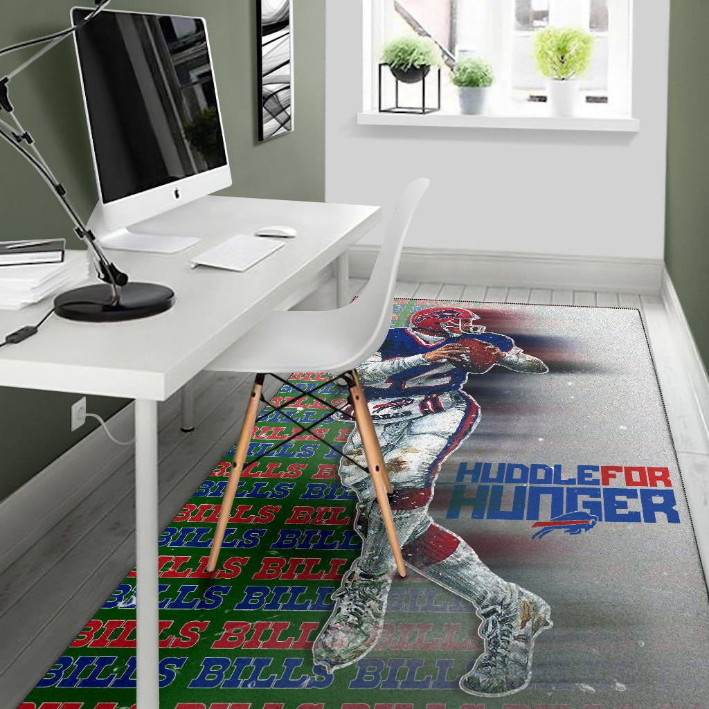 Buffalo Bills American Football Team Area Rug Jim Kelly Catching Ball And Running Huddle For Hunger Rugs Home Decor