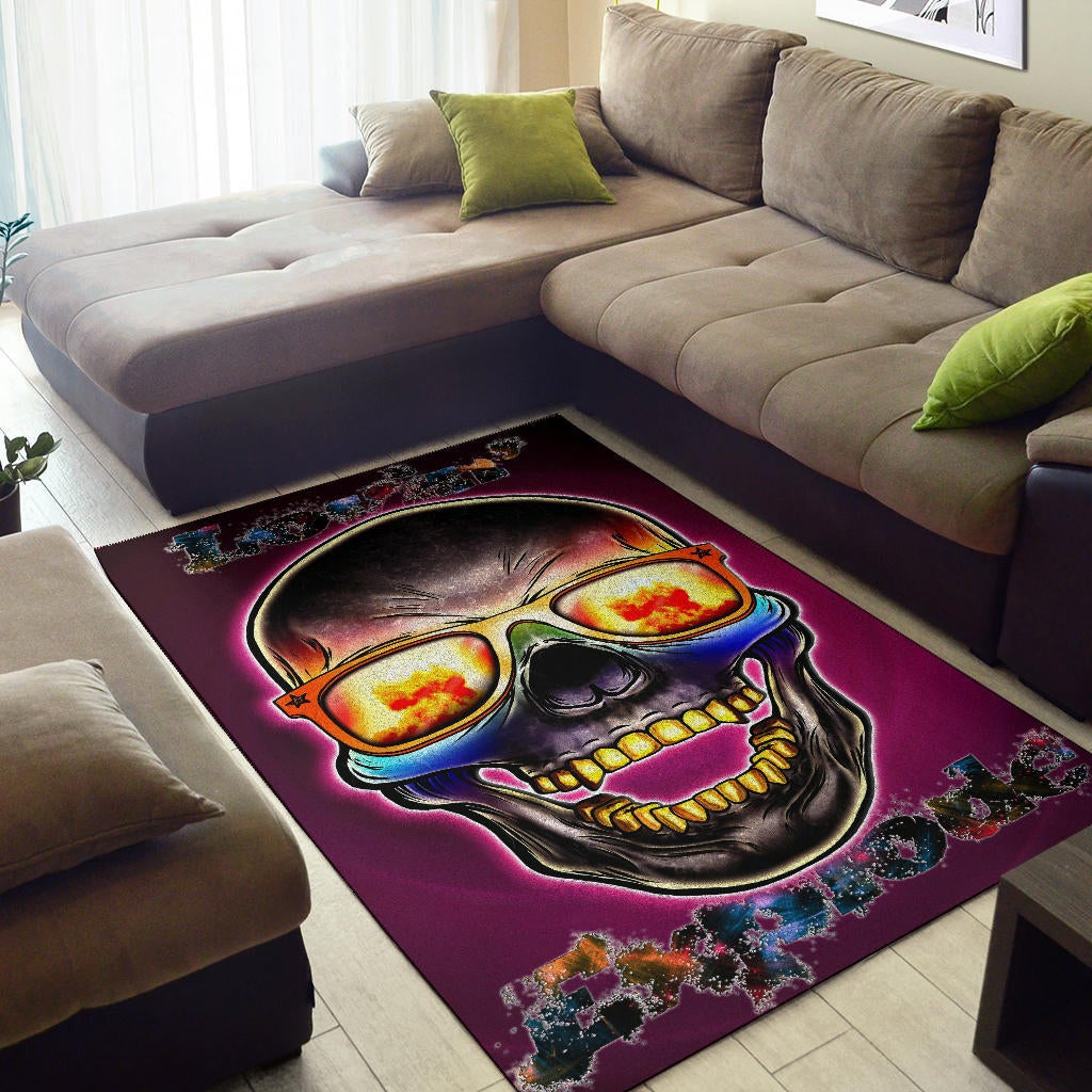 Valentine Area Rug - Colorful Rap Skull Wearing Glasses Loving Explode Rugs Home Decor