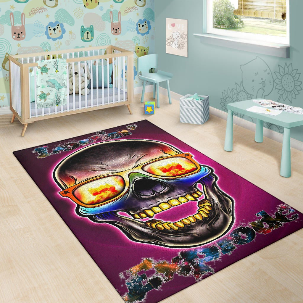 Valentine Area Rug - Colorful Rap Skull Wearing Glasses Loving Explode Rugs Home Decor