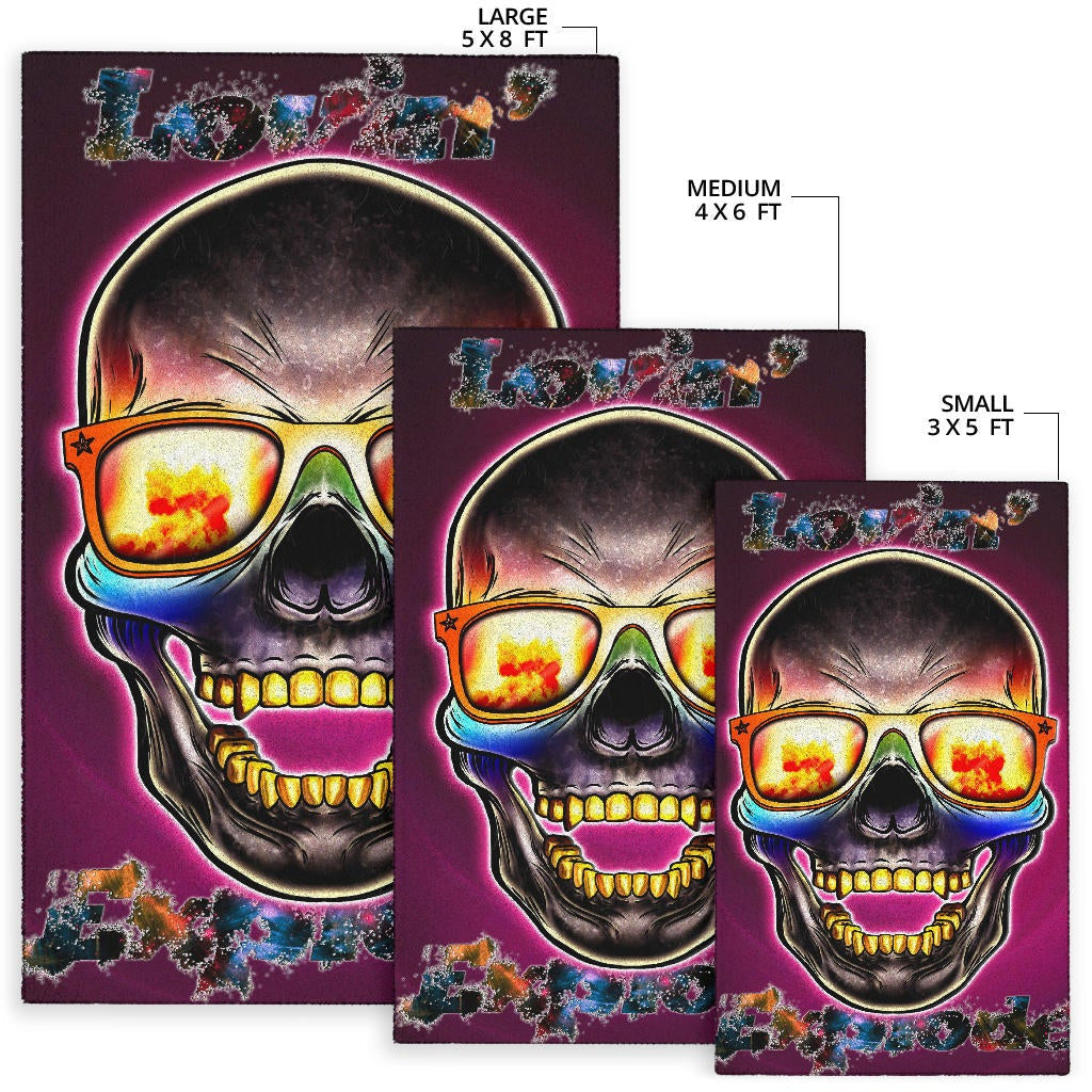Valentine Area Rug - Colorful Rap Skull Wearing Glasses Loving Explode Rugs Home Decor