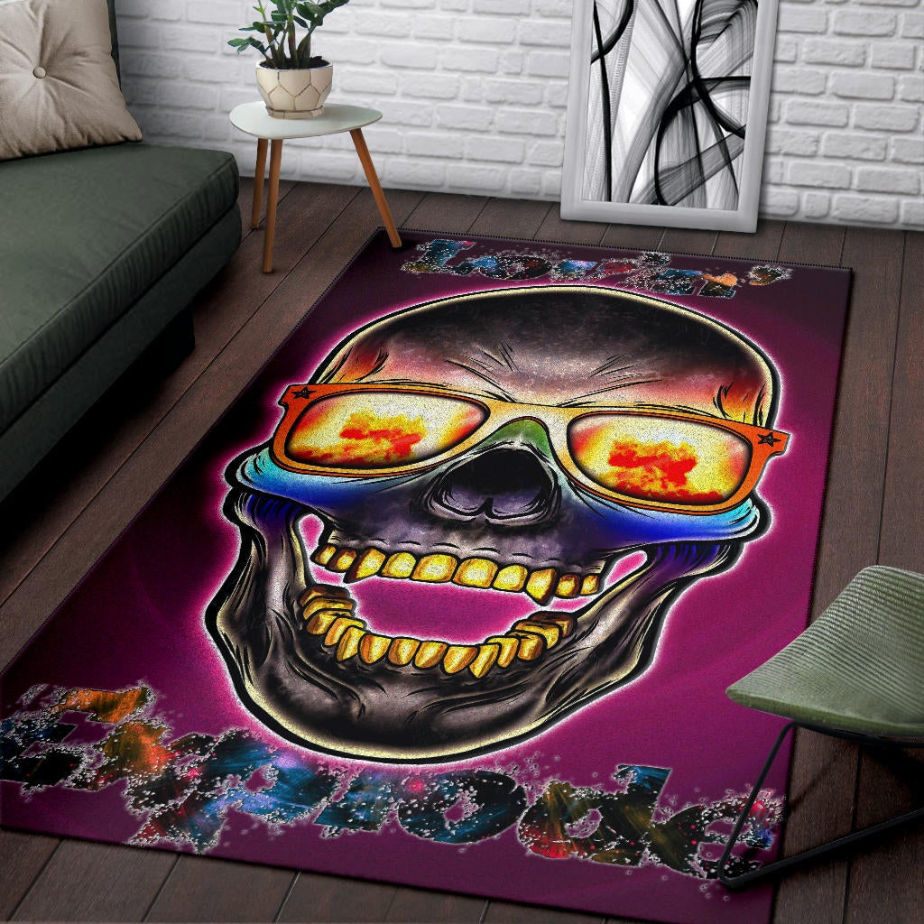 Valentine Area Rug - Colorful Rap Skull Wearing Glasses Loving Explode Rugs Home Decor