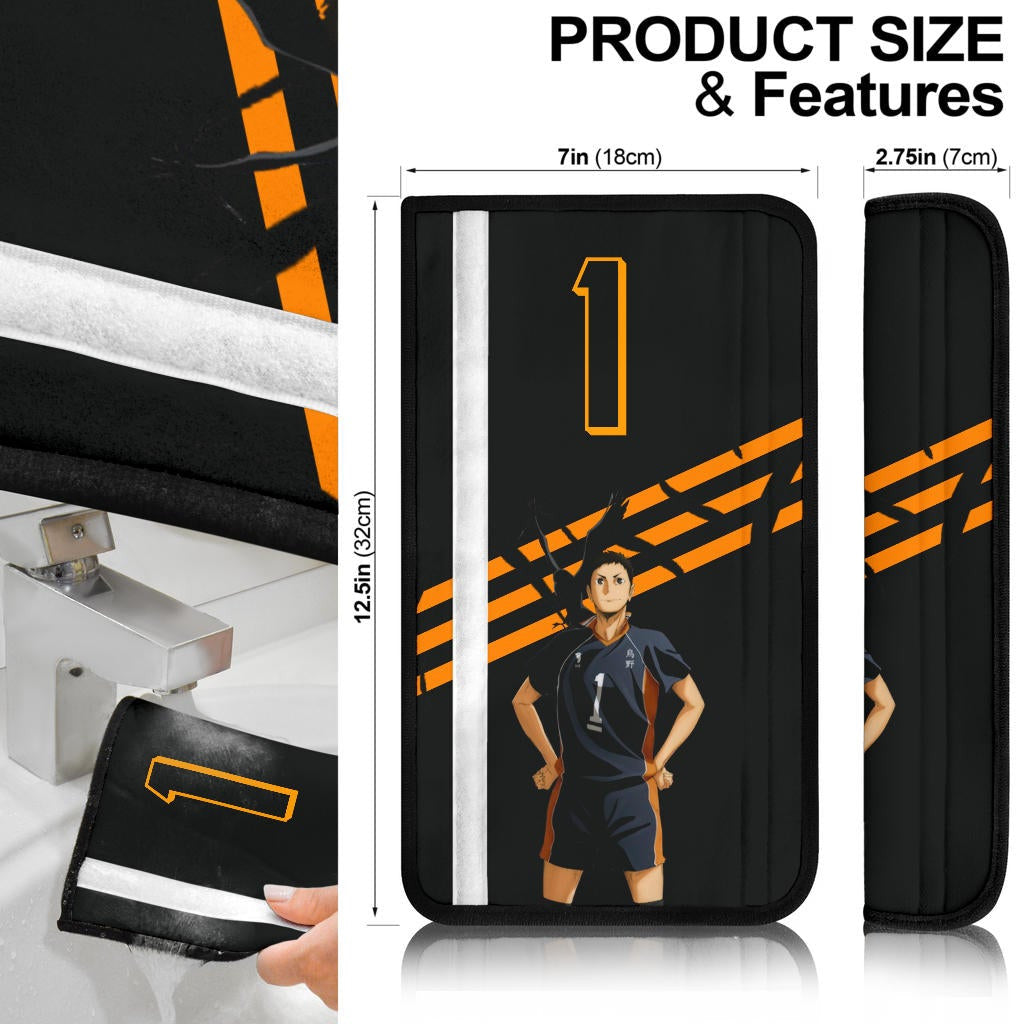 Haikyuu Anime Seat Belt Covers - Sawamura Daichi Pose Flying Crow To The Top Belt Covers