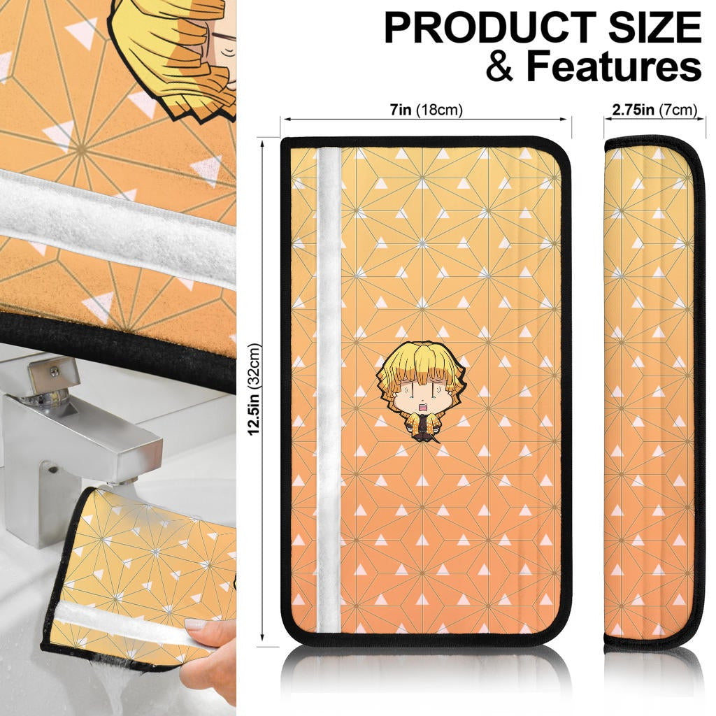 Demon Slayer Anime Seat Belt Covers - Cute Chibi Agatsuma Zenitsu Crying Yellow Cloak Patterns Belt Covers