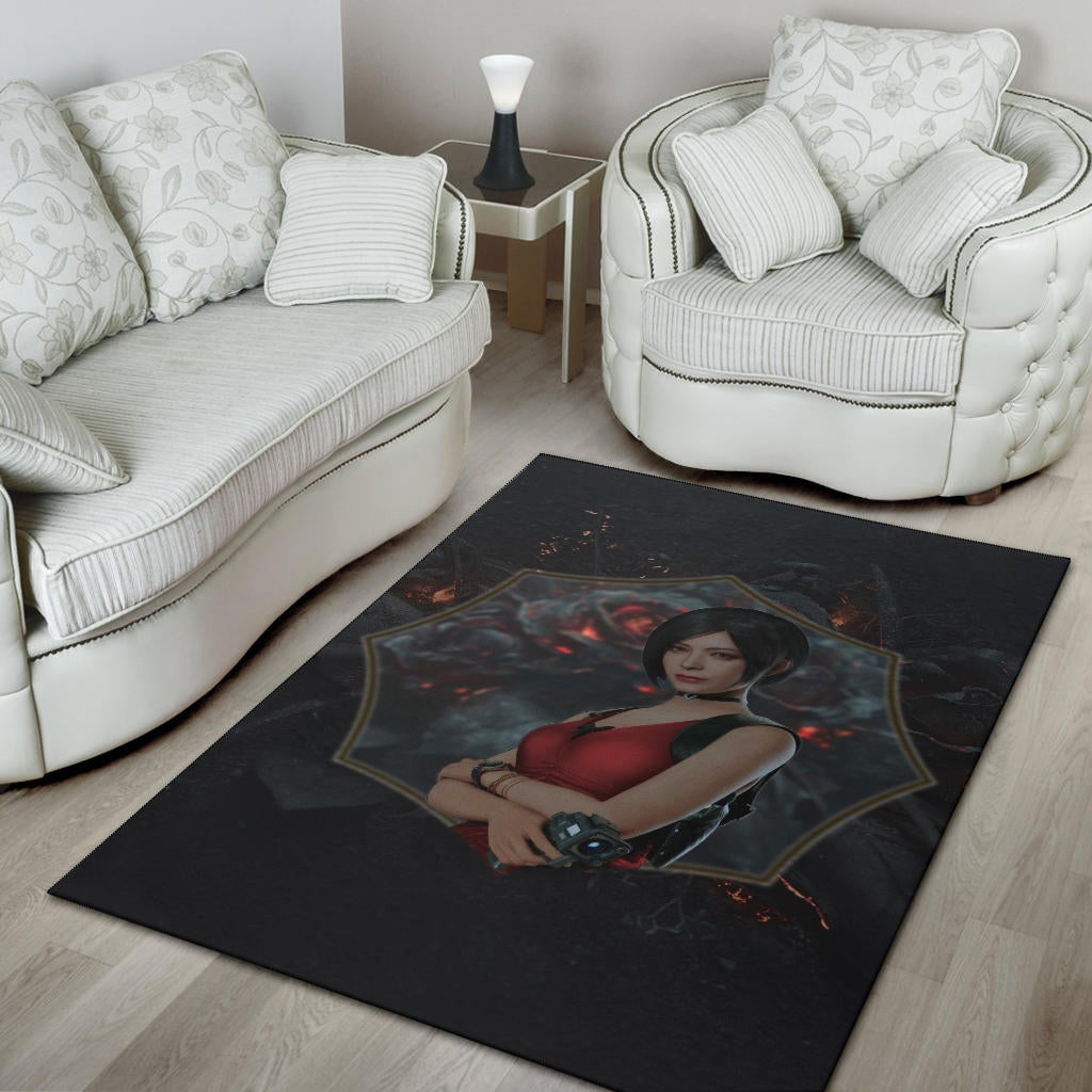 Resident Evil Game Area Rug - Pretty Ada Wong Red Dress Rugs Home Decor