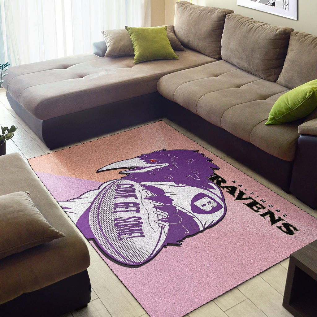 Baltimore Ravens American Football Team Area Rug Evil Purple Raven Silhouette Come Get Some Rugby Rugs Home Decor