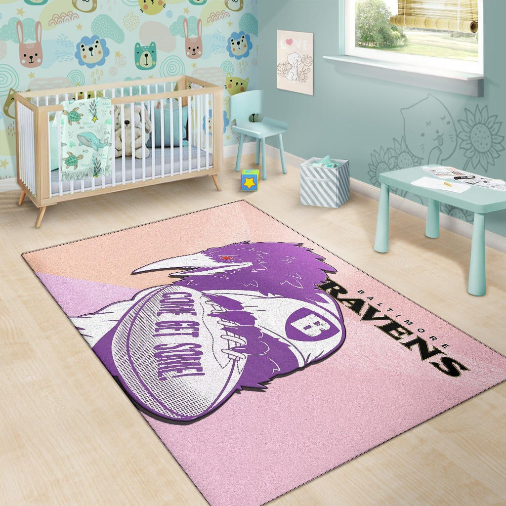 Baltimore Ravens American Football Team Area Rug Evil Purple Raven Silhouette Come Get Some Rugby Rugs Home Decor