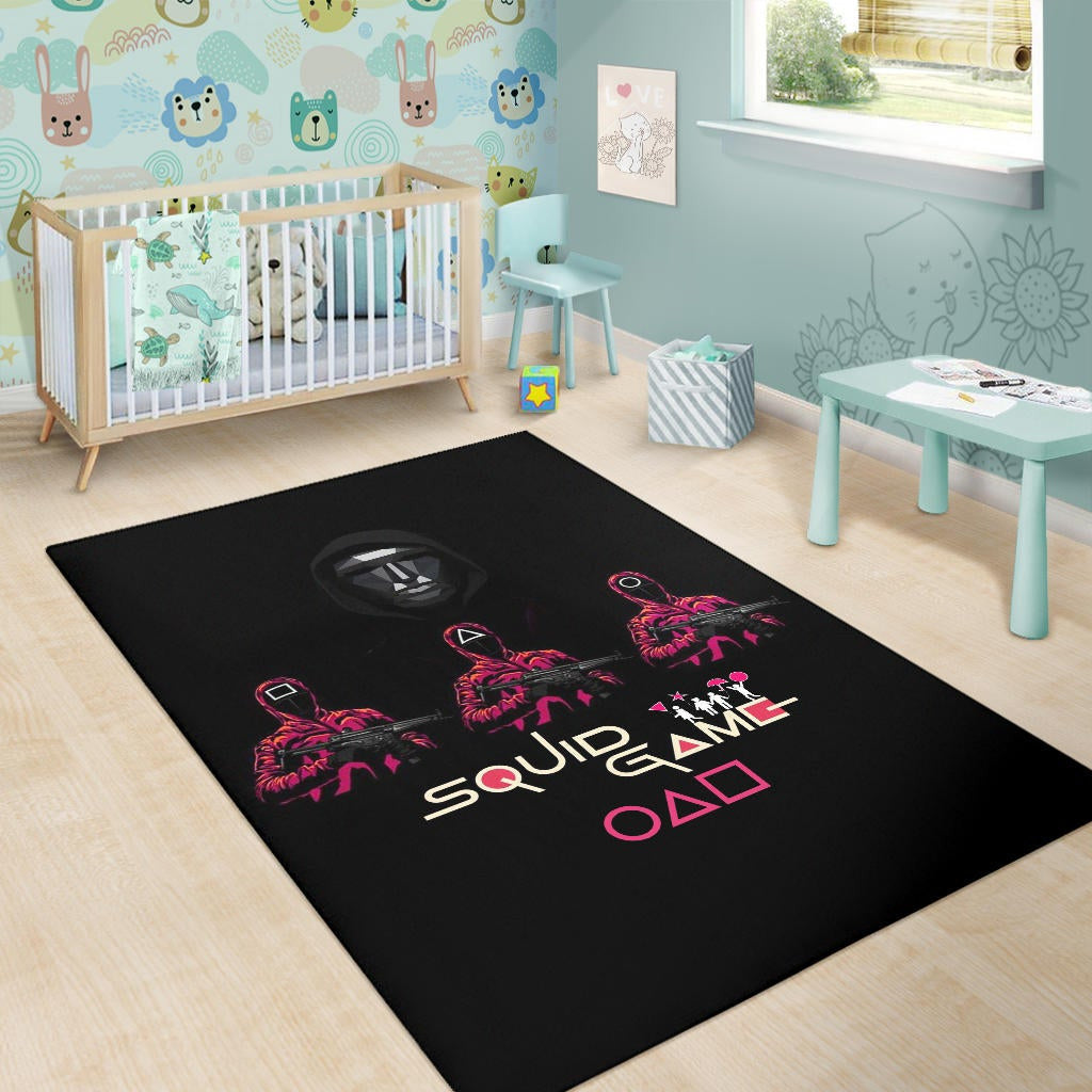 Squid Game Movie Area Rug - Squid Workers Black Metal Mask Boss Rugs Home Decor