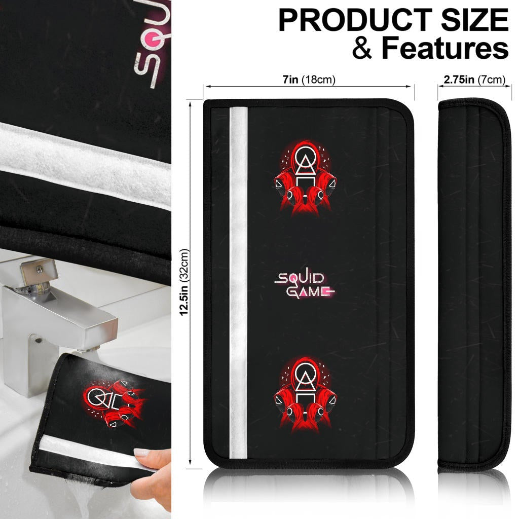 Squid Game Movie Seat Belt Covers - Round Square Triangle Pink Symbol Workers Red Suit Belt Covers