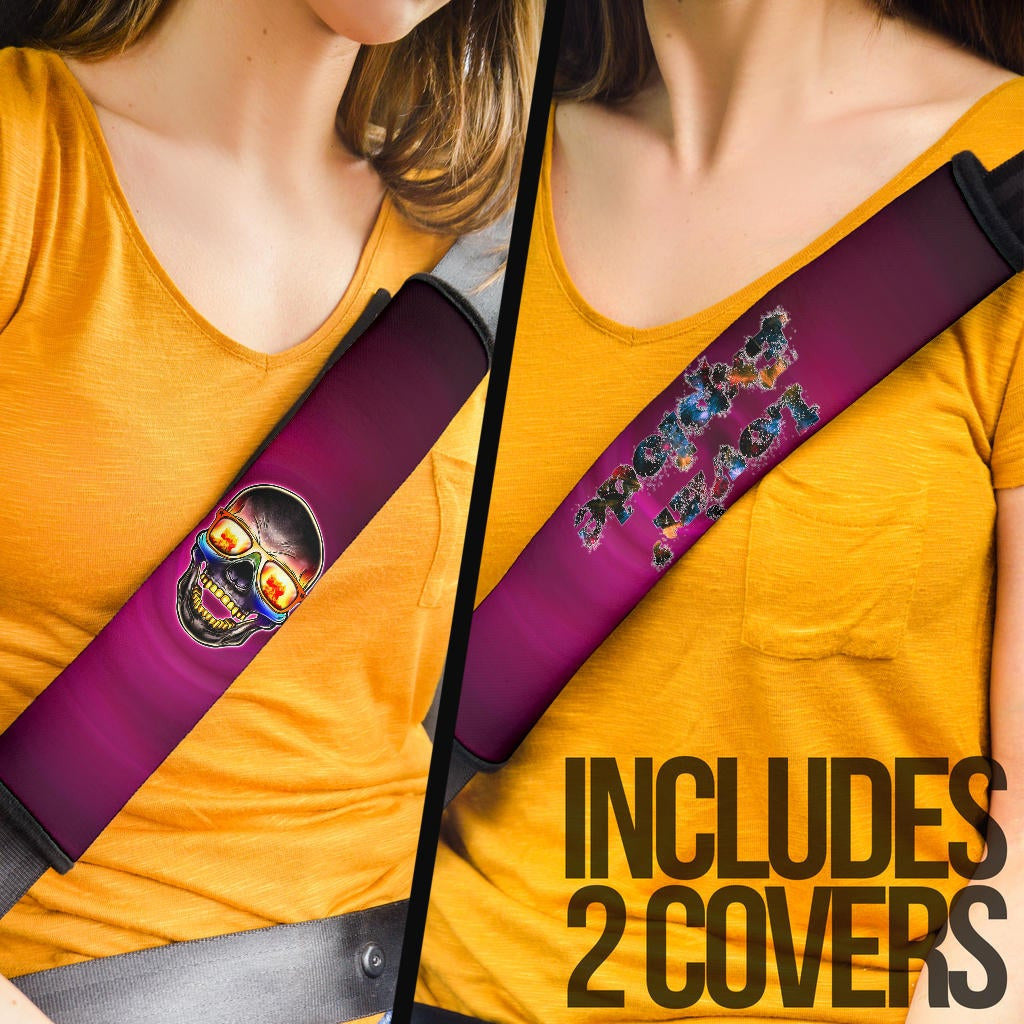 Valentine Seat Belt Covers - Colorful Rap Skull Wearing Glasses Loving Explode Belt Covers