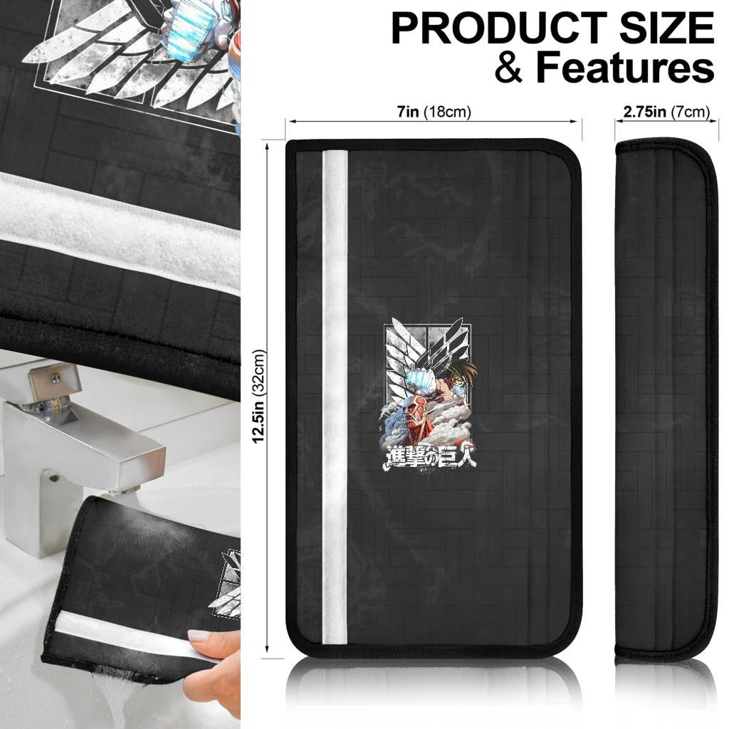 Attack On Titan Anime Seat Belt Covers - Colossal And Eren Titan Punch Wrecking Wings Of Freedom Belt Covers