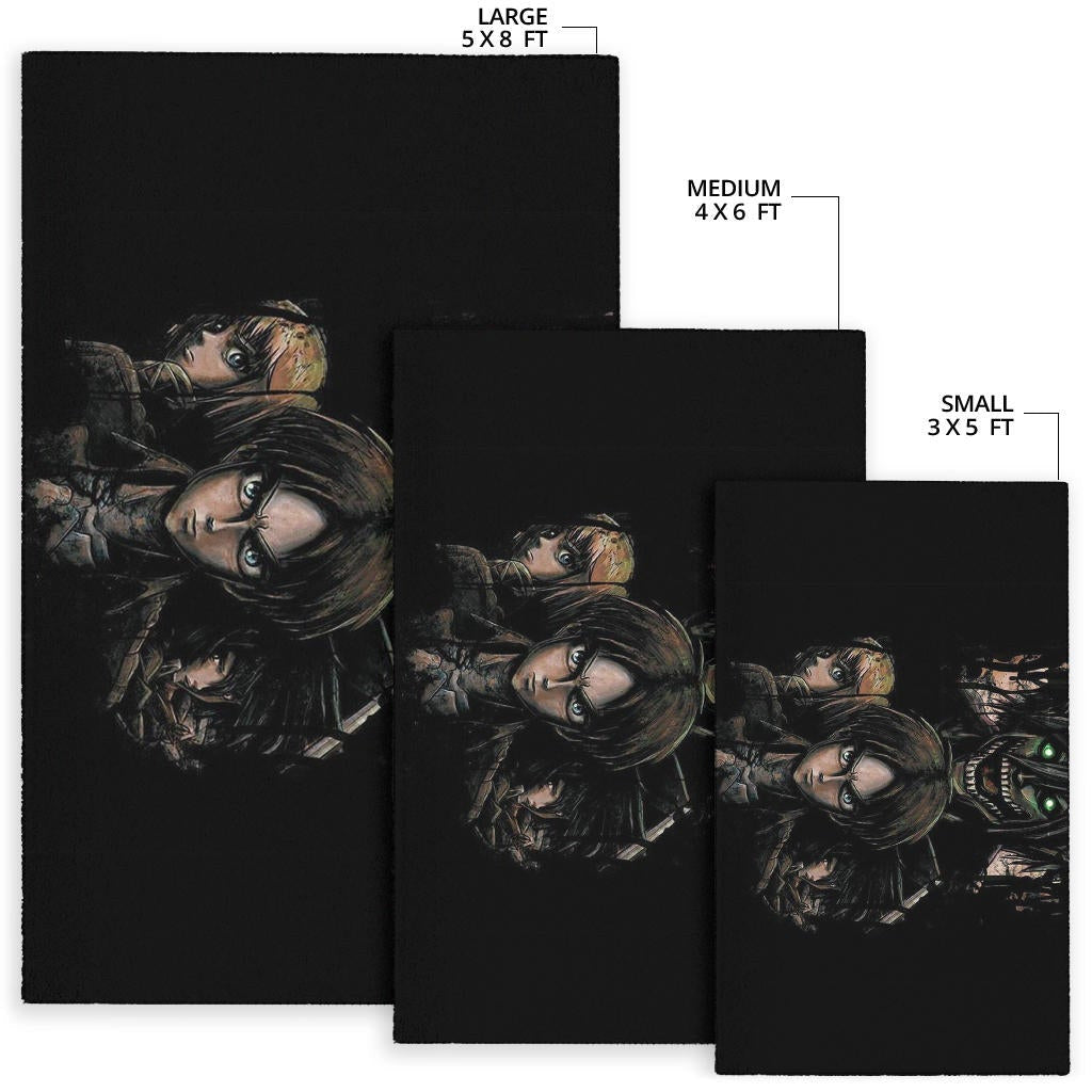 Attack On Titan Anime Area Rug - Evil Eren Titan Vs Human Battle Black Rugs Home Decor
