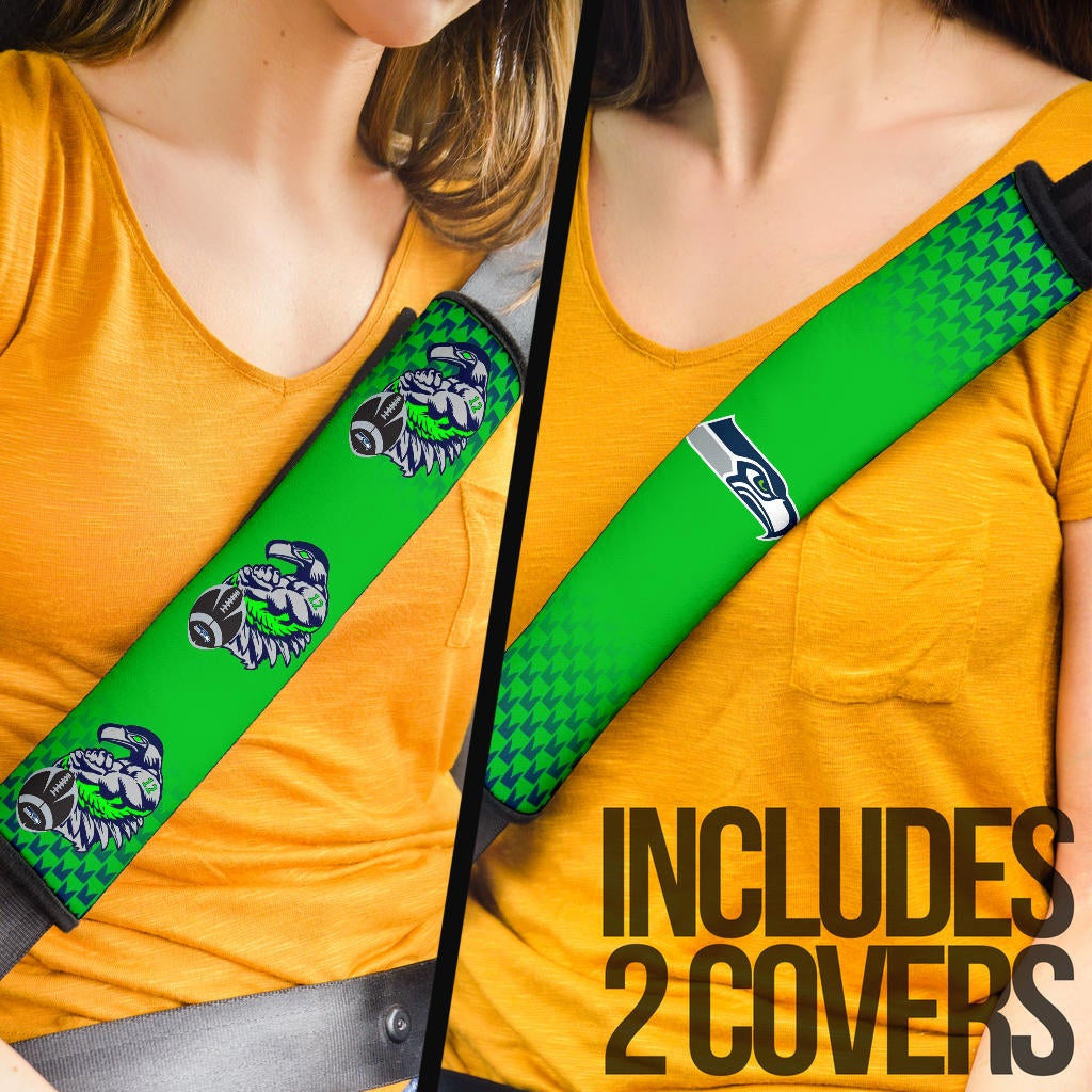 American Football Team Seat Belt Covers - Seattle Seahawks Muscle Bird 12 Green Belt Covers