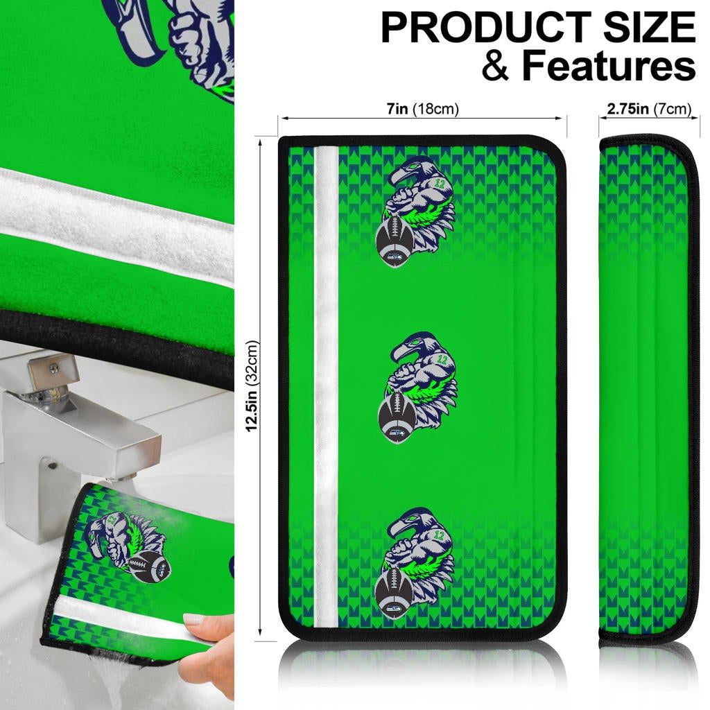 American Football Team Seat Belt Covers - Seattle Seahawks Muscle Bird 12 Green Belt Covers