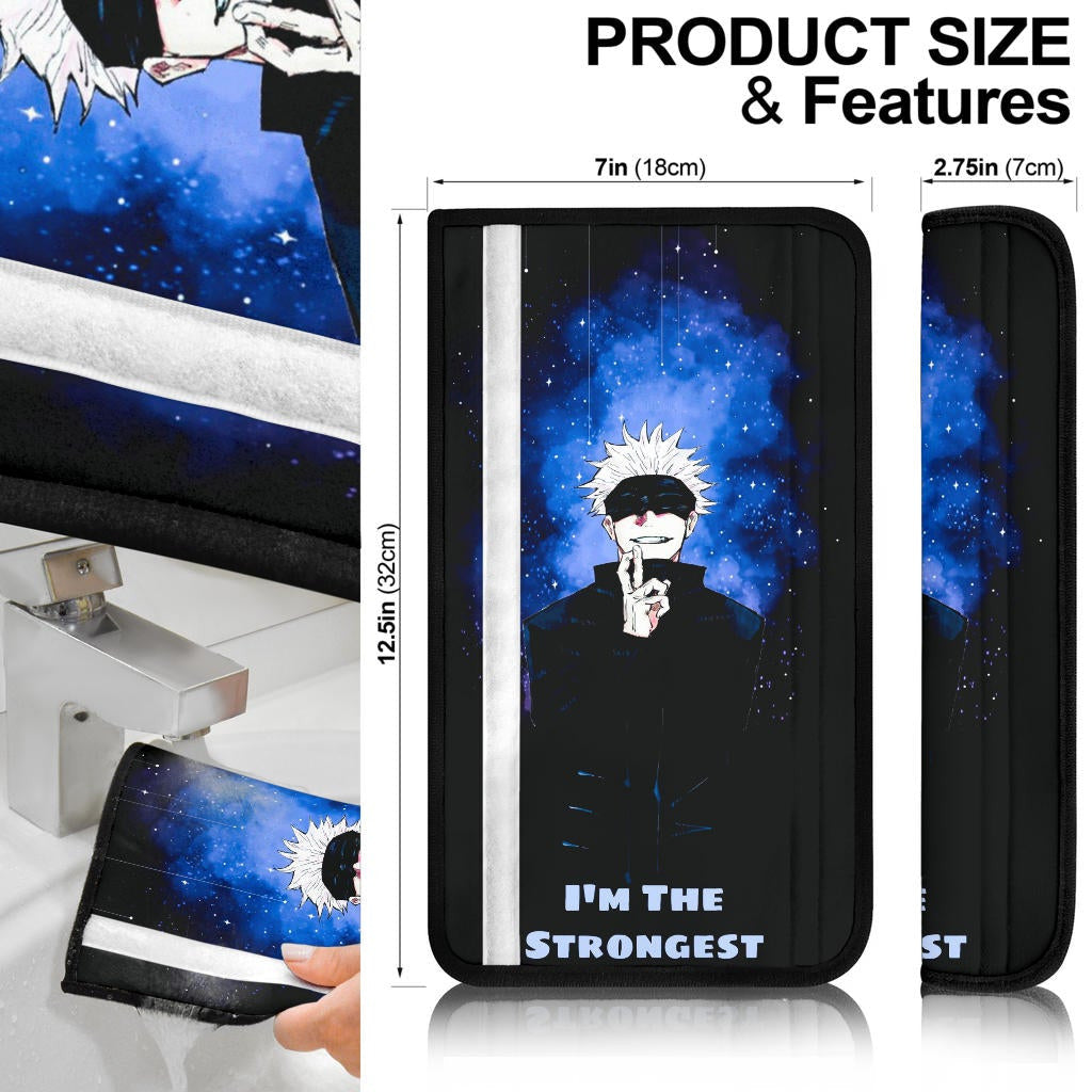 Jujutsu Kaisen Anime Seat Belt Covers - Satoru Gojo Smiling Hand Sign I'm The Strongest Belt Covers