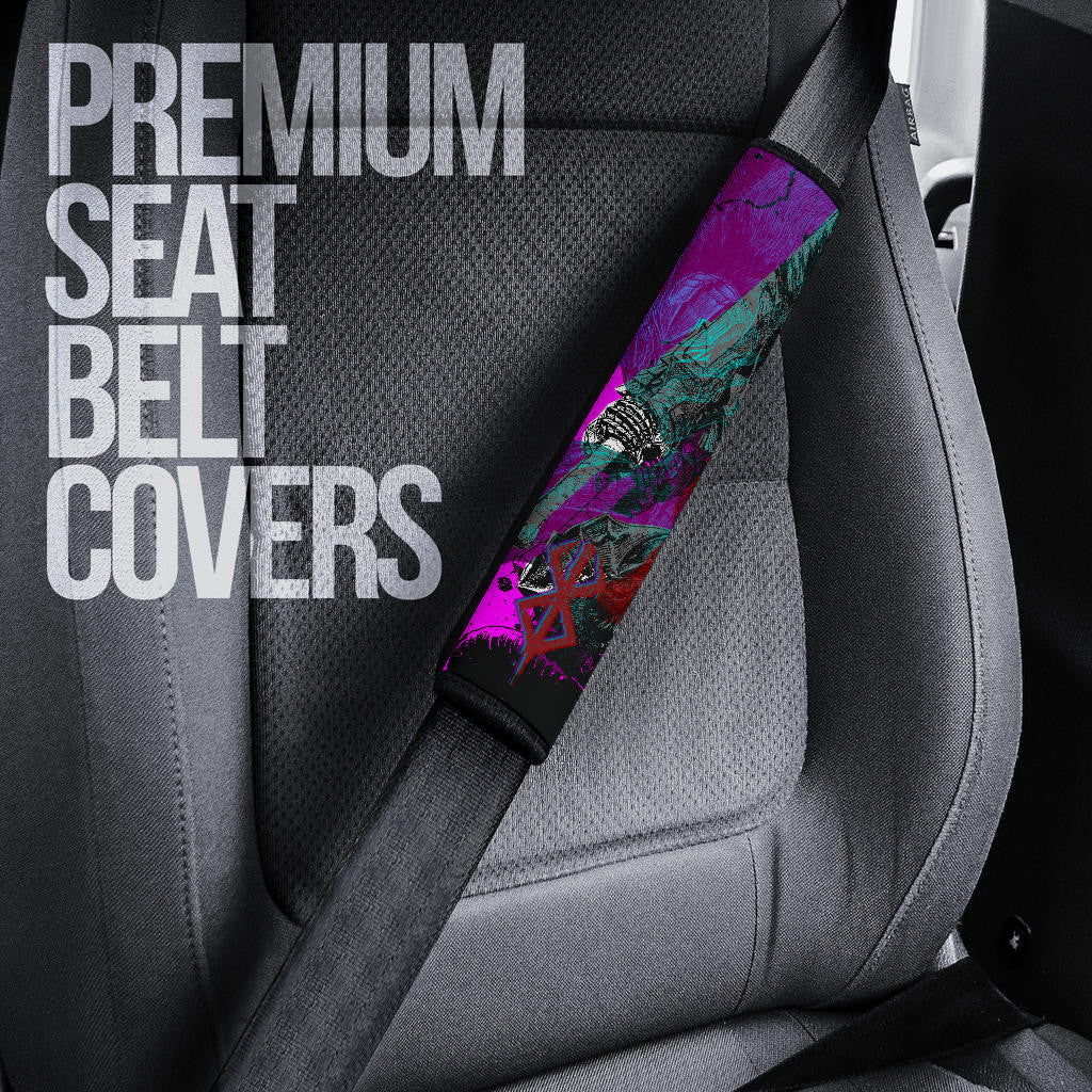 Berserk Anime Seat Belt Covers - Guts Armor Sitting On Cliff Sacrifice Symbol Purple Night Belt Covers