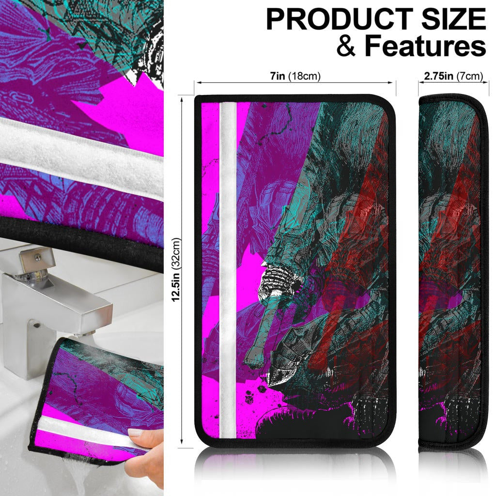 Berserk Anime Seat Belt Covers - Guts Armor Sitting On Cliff Sacrifice Symbol Purple Night Belt Covers