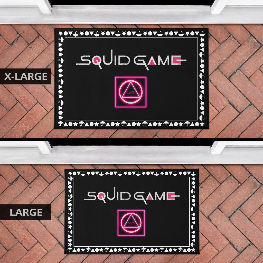Squid Game Movie Door Mat Neon Squid Symbols Round Square Triangle Umbrella Patterns Door Mat Home Decor