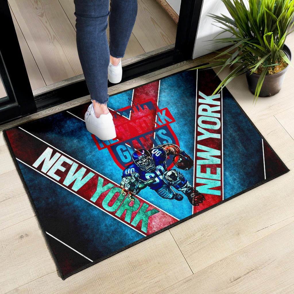 New York Giants American Football Team Door Mat Muscle Player Holding Rugby And Running Door Mat Home Decor