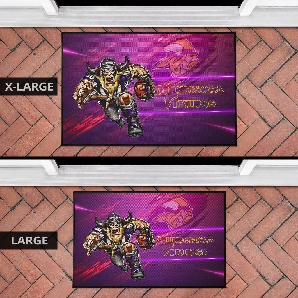 Minnesota Vikings American Football Team Door Mat Giant Viking Holding Rugby Running Pink Purple Door Mat Home Decor