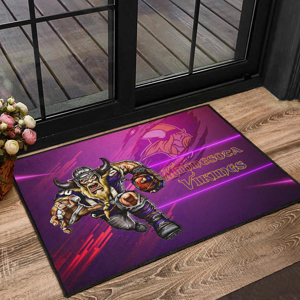 Minnesota Vikings American Football Team Door Mat Giant Viking Holding Rugby Running Pink Purple Door Mat Home Decor