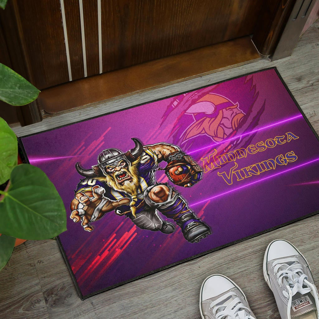 Minnesota Vikings American Football Team Door Mat Giant Viking Holding Rugby Running Pink Purple Door Mat Home Decor
