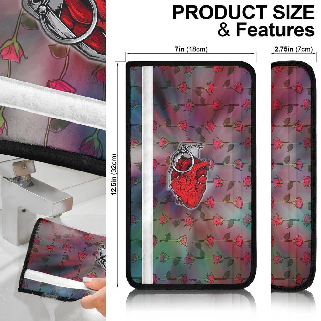 Valentine Seat Belt Covers Heart Frag Grenade Valentine Inside Me Rose Patterns Belt Covers