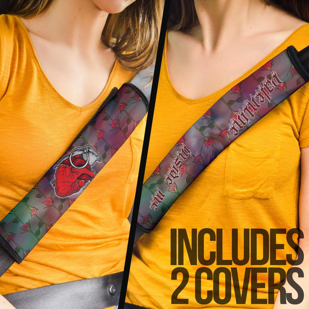 Valentine Seat Belt Covers Heart Frag Grenade Valentine Inside Me Rose Patterns Belt Covers