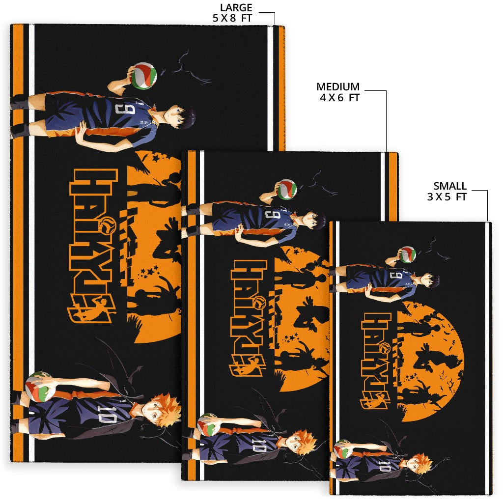 Haikyuu Anime Area Rug - Hinata Shoyo And Kageyama Play Volleyball Silhouette Rugs Home Decor