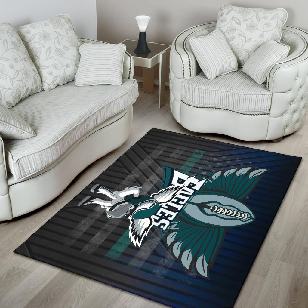 Philadelphia Eagles American Football Team Area Rug Funny Eagle Wearing Helmet Rugby Ball With Wings Rugs Home Decor
