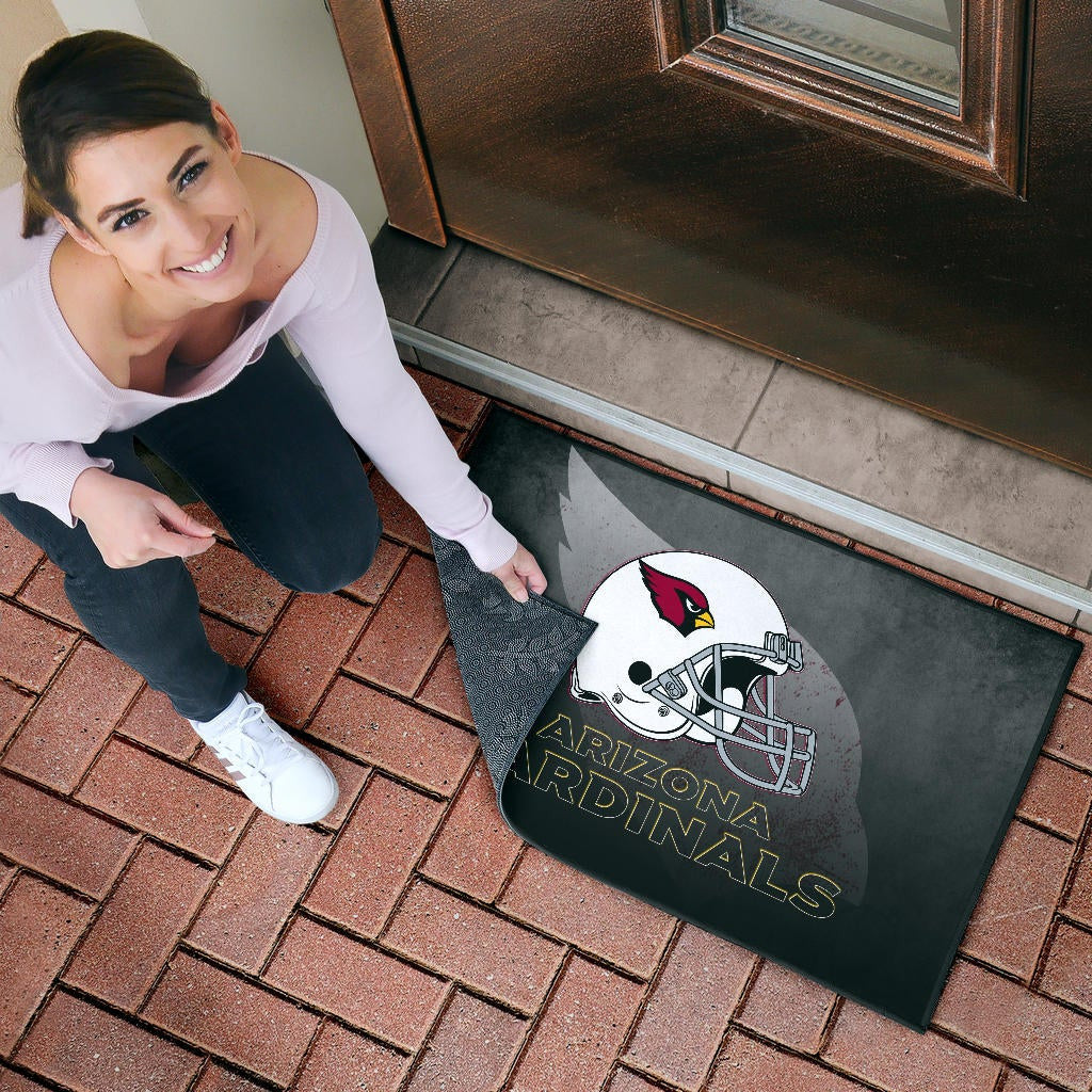 American Football Team Door Mat - Arizona Cardinals Grey Silhouette White Helmet Door Mat Home Decor