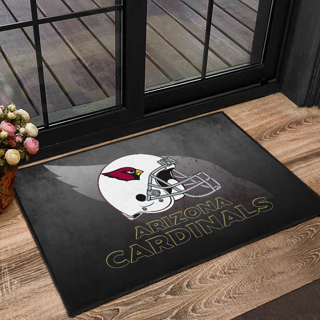 American Football Team Door Mat - Arizona Cardinals Grey Silhouette White Helmet Door Mat Home Decor