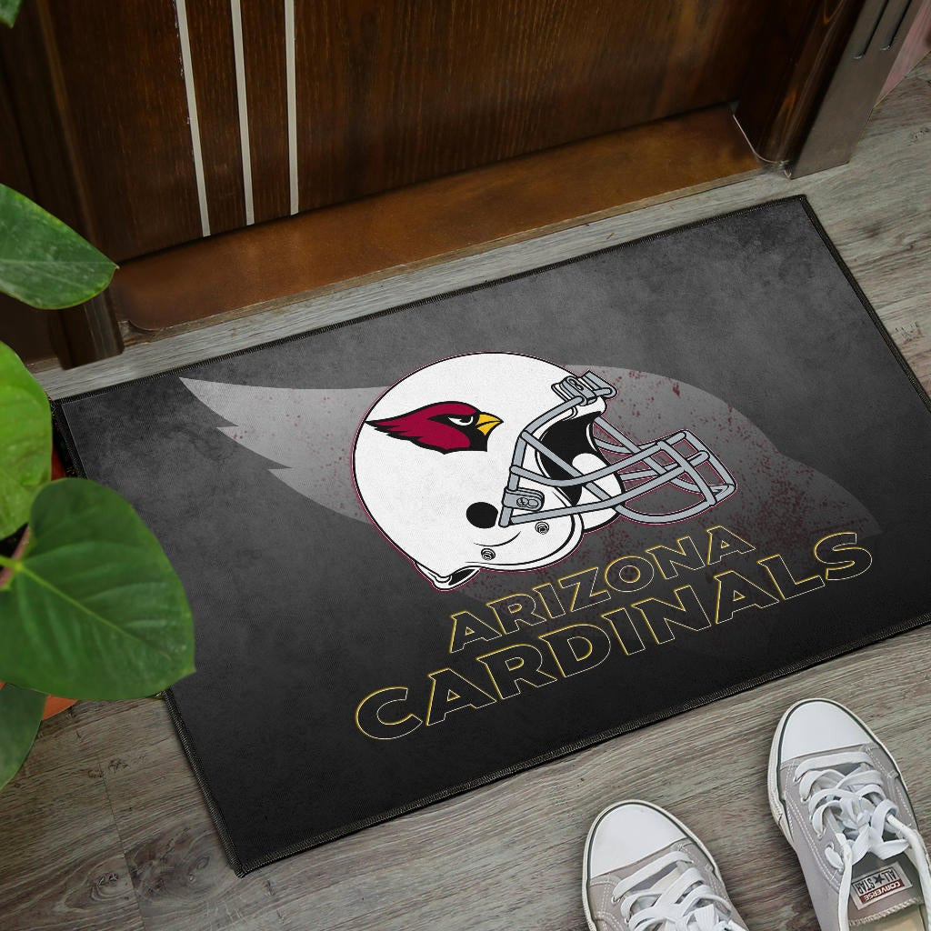 American Football Team Door Mat - Arizona Cardinals Grey Silhouette White Helmet Door Mat Home Decor