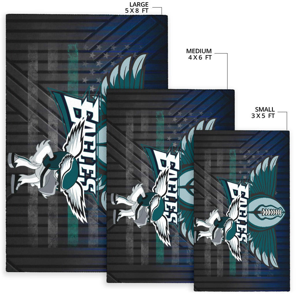 Philadelphia Eagles American Football Team Area Rug Funny Eagle Wearing Helmet Rugby Ball With Wings Rugs Home Decor