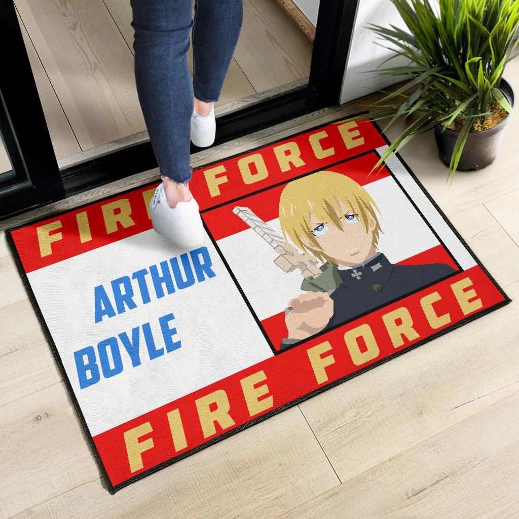 Fire Force Anime Door Mat Arthur Boyle Long Hair Fire Minimal Artwork Door Mat Home Decor