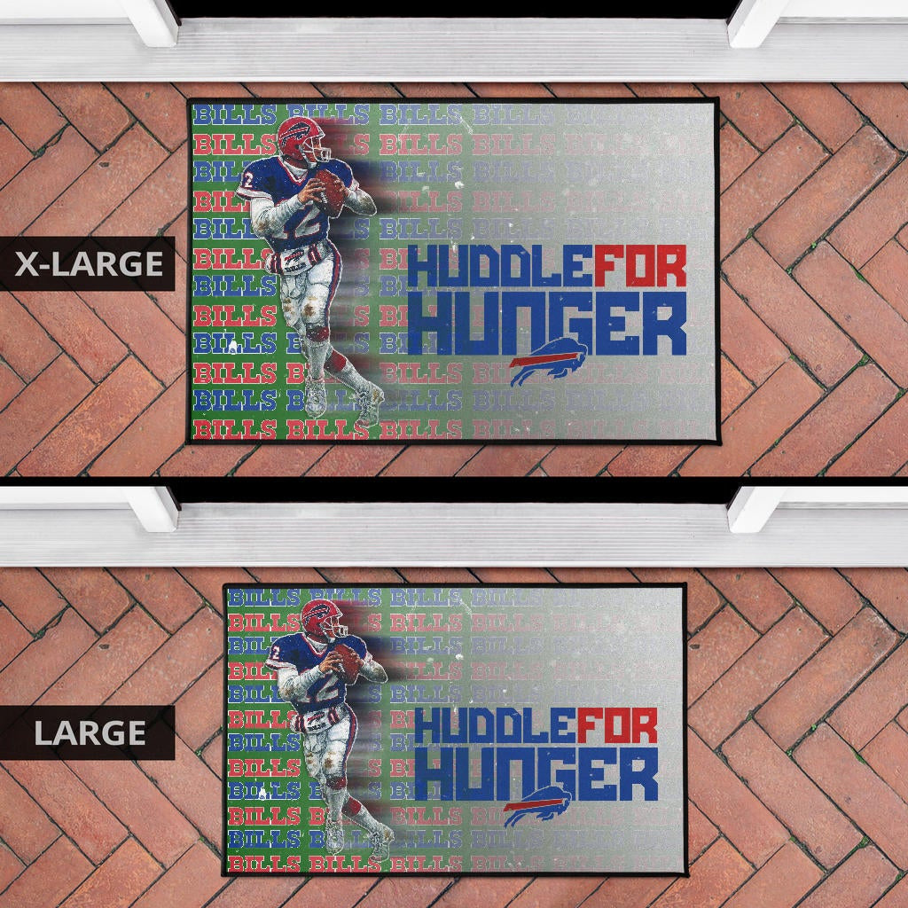 Buffalo Bills American Football Team Door Mat Jim Kelly Catching Ball And Running Huddle For Hunger Door Mat Home Decor