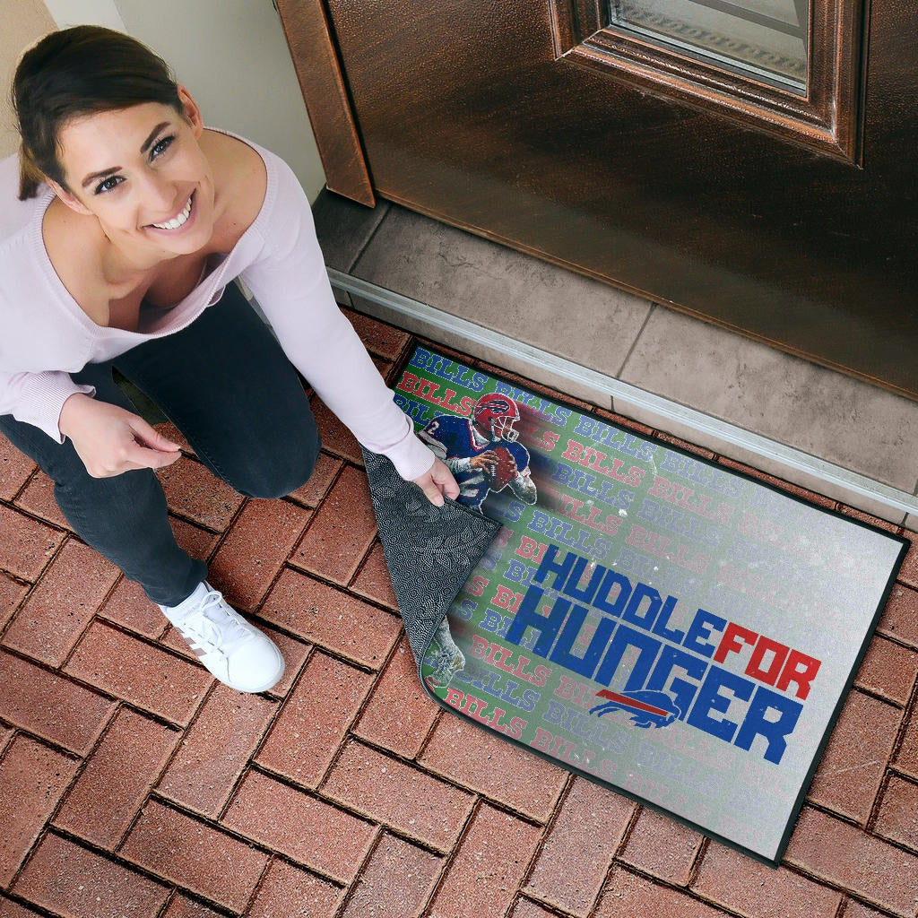 Buffalo Bills American Football Team Door Mat Jim Kelly Catching Ball And Running Huddle For Hunger Door Mat Home Decor