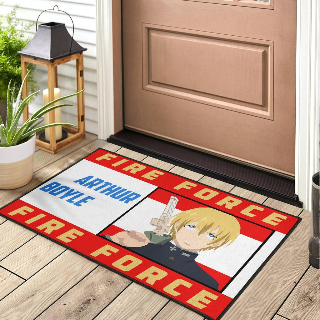 Fire Force Anime Door Mat Arthur Boyle Long Hair Fire Minimal Artwork Door Mat Home Decor