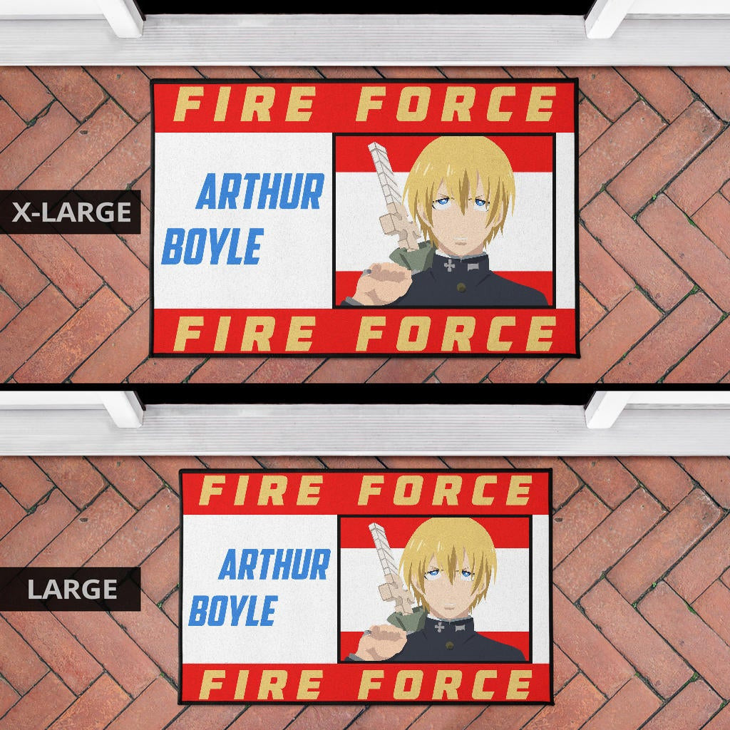 Fire Force Anime Door Mat Arthur Boyle Long Hair Fire Minimal Artwork Door Mat Home Decor