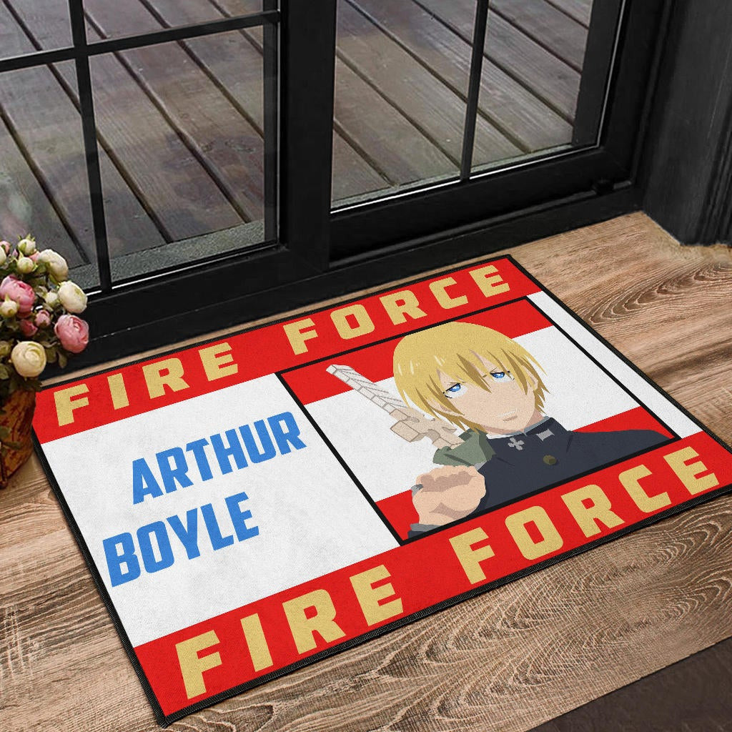 Fire Force Anime Door Mat Arthur Boyle Long Hair Fire Minimal Artwork Door Mat Home Decor