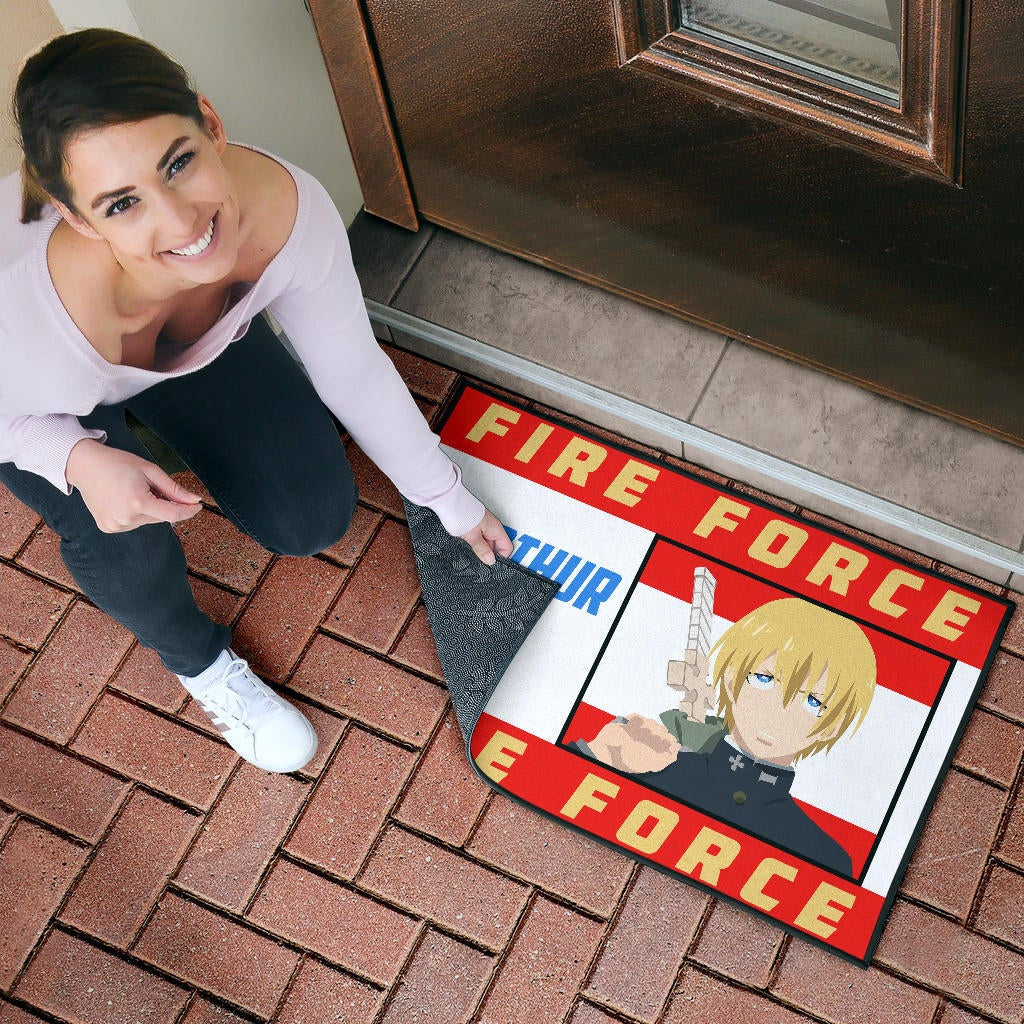 Fire Force Anime Door Mat Arthur Boyle Long Hair Fire Minimal Artwork Door Mat Home Decor