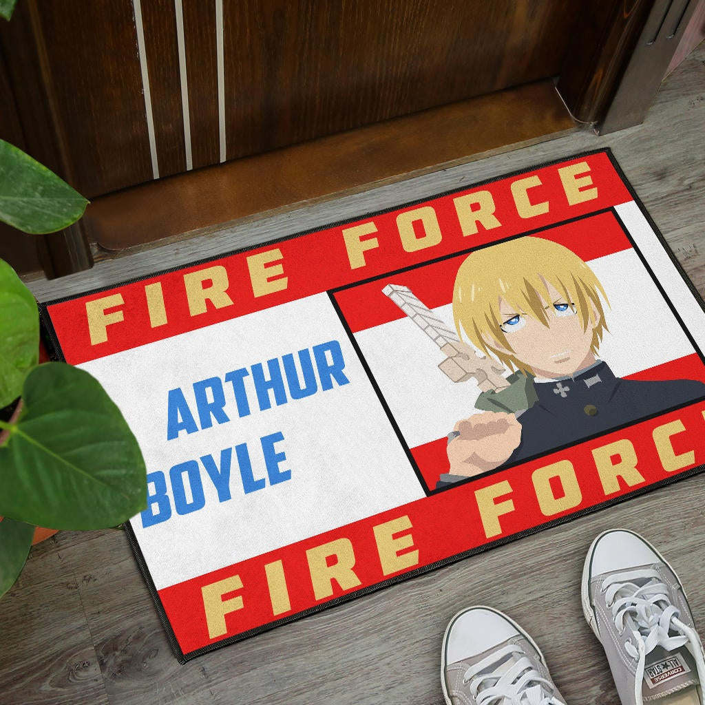 Fire Force Anime Door Mat Arthur Boyle Long Hair Fire Minimal Artwork Door Mat Home Decor