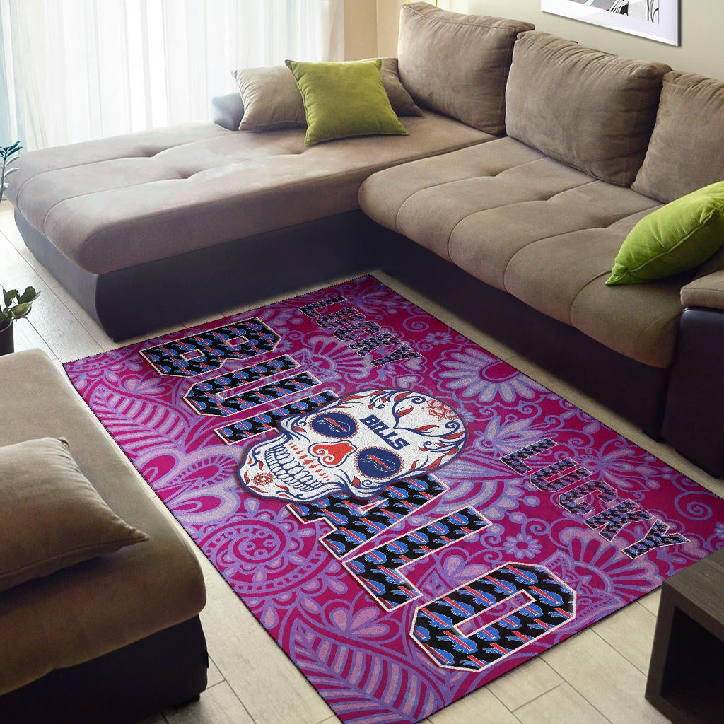 Buffalo Bills American Football Team Area Rug Lucky Buffalo With Tattooed Skull Floral Rugs Home Decor