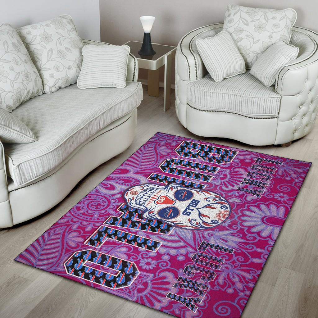 Buffalo Bills American Football Team Area Rug Lucky Buffalo With Tattooed Skull Floral Rugs Home Decor
