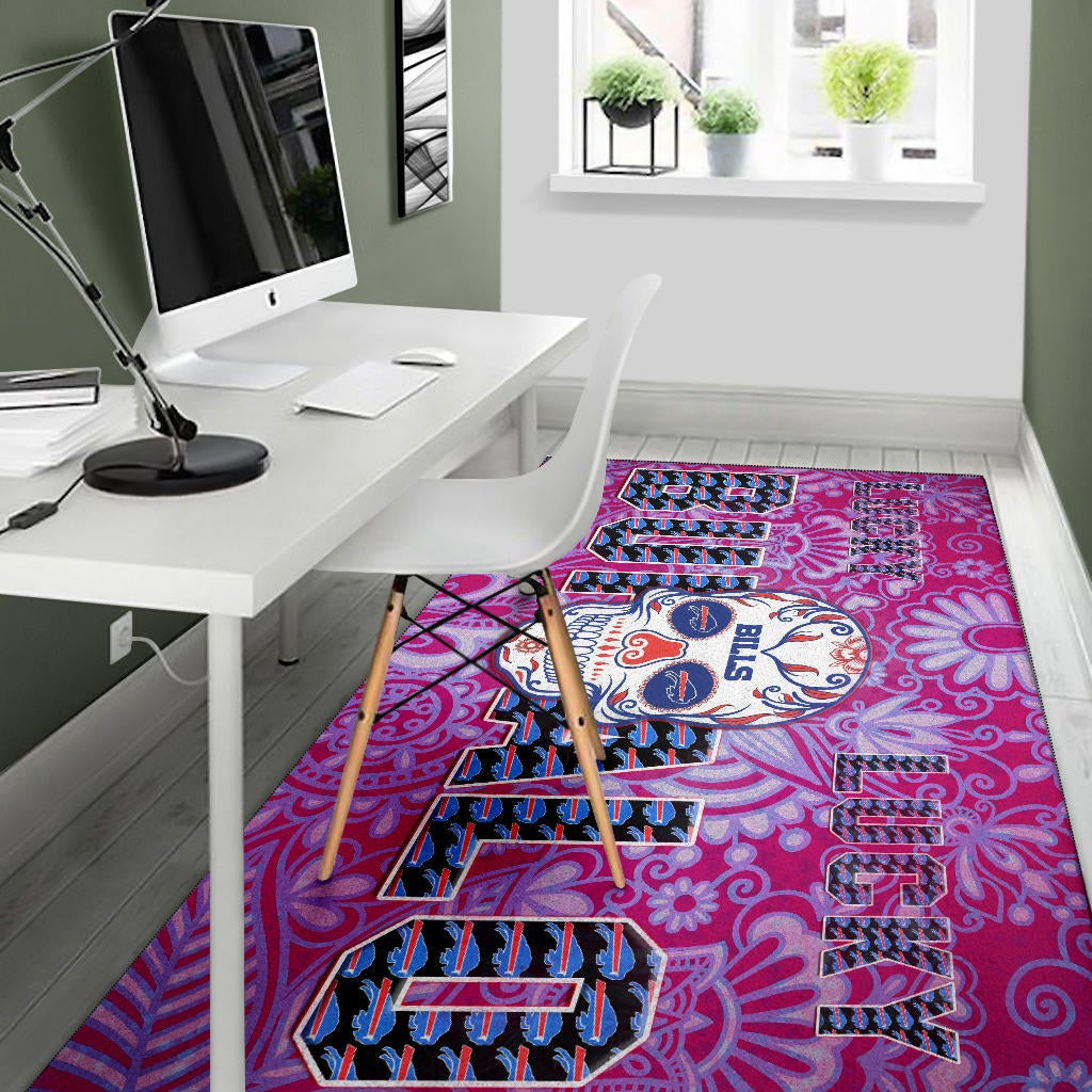 Buffalo Bills American Football Team Area Rug Lucky Buffalo With Tattooed Skull Floral Rugs Home Decor