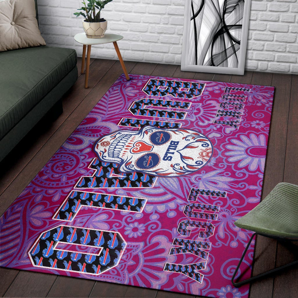 Buffalo Bills American Football Team Area Rug Lucky Buffalo With Tattooed Skull Floral Rugs Home Decor