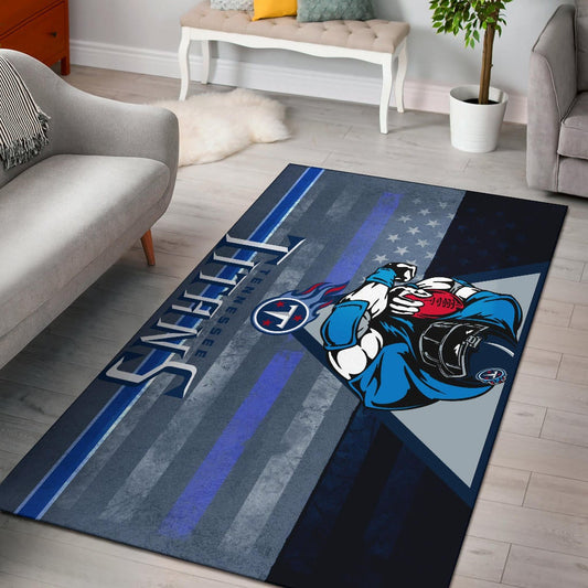 Tennessee Titans American Football Team Area Rug Muscle Player Holding Rugby Flaming Ball US Flag Rugs Home Decor