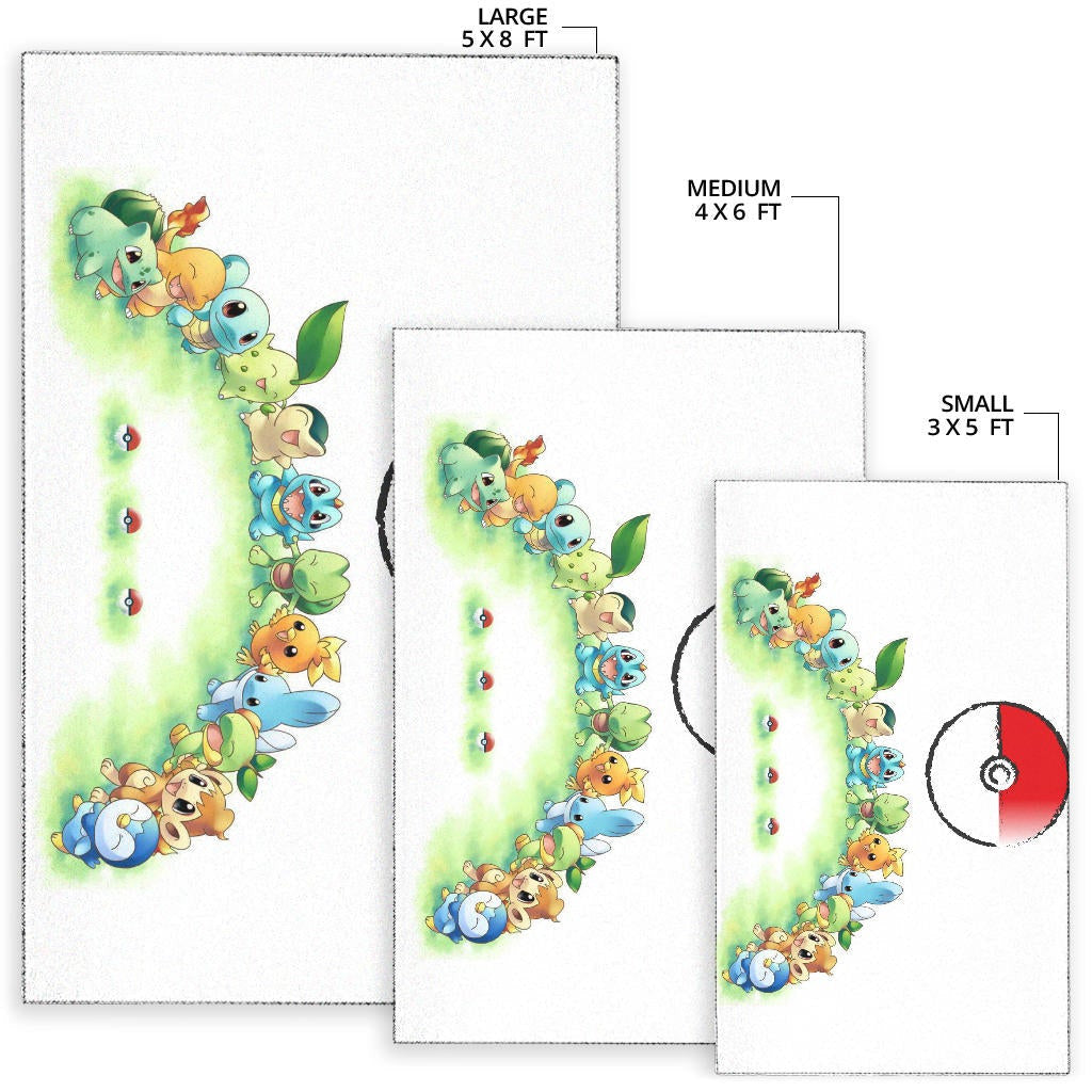 Pokemon Anime Area Rug Pokeball Chibi Tiny Pokemon Gather Round Rugs Home Decor