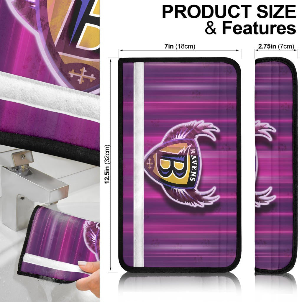 Baltimore Ravens American Football Team Seat Belt Covers Minimal Raven Head Underground B Wings Metal Purple Belt Covers