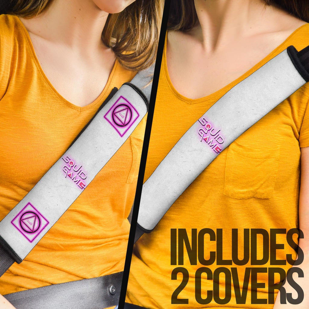 Squid Game Movie Seat Belt Covers Neon Round Square Triangle Shape Squid Game Text Font Belt Covers