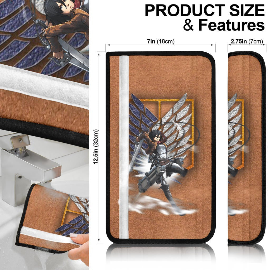 Attack On Titan Anime Seat Belt Covers AOT Mikasa Strong Fighting Wings Of Freedom Symbol Brown Belt Covers